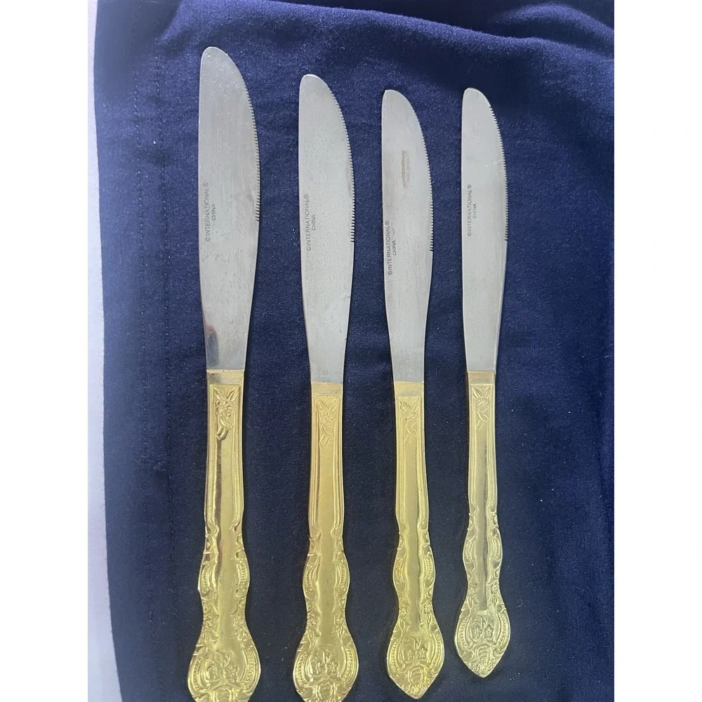 International Company Stainless 24 KT Gold Plated Flatware Knives 4 Pieces